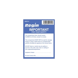 Regin Compartment Important Safety Label - Pack of 8 REGP15