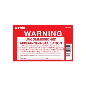 Regin Uncommissioned Appliance / Installation Warning Notice Label - Pack of 8 REGP44