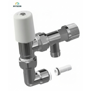 Myson Matchmaster 10mm Lockshield Angle Chrome Drain Off with Pushfit 90 Degree Elbow MASTER10LACDPF90